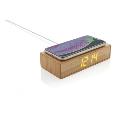 Logotrade promotional product picture of: Bamboo alarm clock with 5W wireless charger